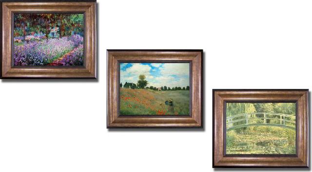 1114635br Claude Monet Landscapes Collection Premium Bronze Framed Canvas Wall Art Set - 3 Piece