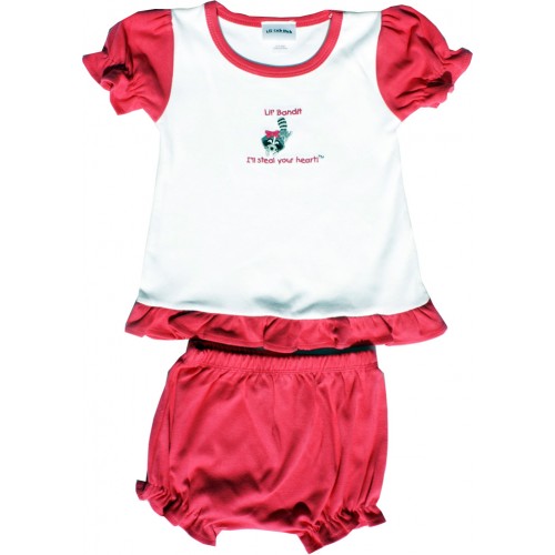 002lchcofr-1824 White & Fuchsia Short Sleeve Blouse With Bloomers Set - Raccoon, 18-24 Months