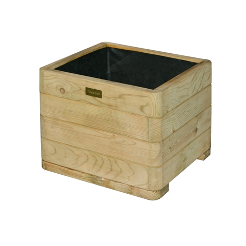 Plly50 Marberry Square Wooden Planter With Liner, Natural Timber Finish