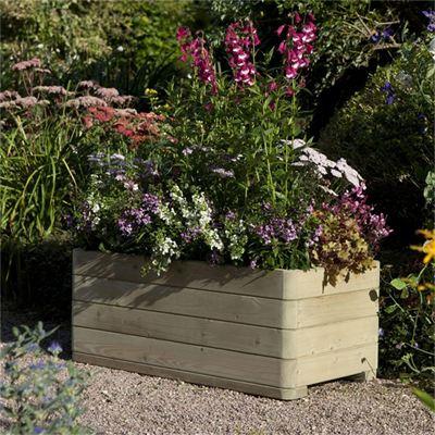 Plly100 Marberry Rectangular Wooden Planter With Liner, Natural Timber Finish