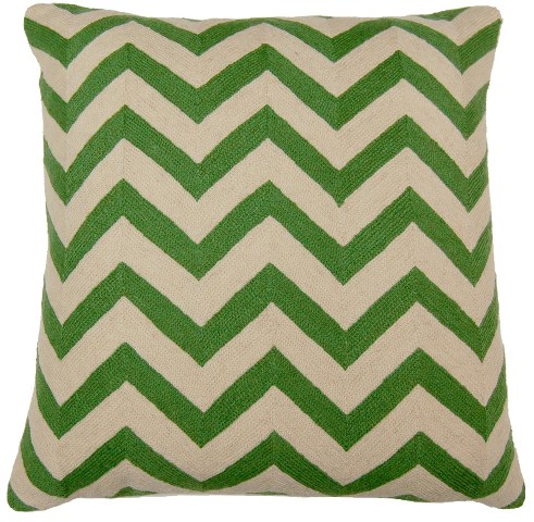 C824 Chevron Hand Green Embroidery Pillow, Green