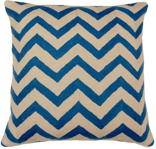C825 Chevron Blue Hand Embroidery Pillow, Blue