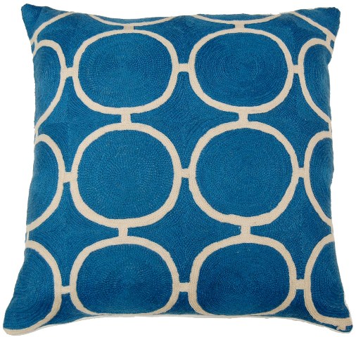 C833 Circle Blue Hand Embroidery Pillow, Blue