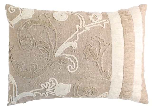C843 Hand Embroidered Pillow, Natural