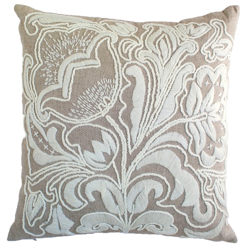C845 Hand Embroidered Pillow, Natural