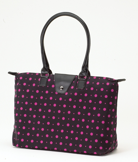 Joann Marrie Designs NF3DTF2 Long Handle Fold-Up Bag - Black with Fuchsia Dots 2- Pack of 2