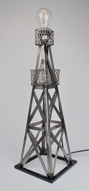 26568 Steel Handmade Oil Derrick Lamp-natural Steel Finish And Lacquered