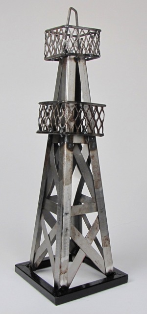 26569 Steel Handmade Oil Derrick Table Decor-natural Steel Finish And Lacquered