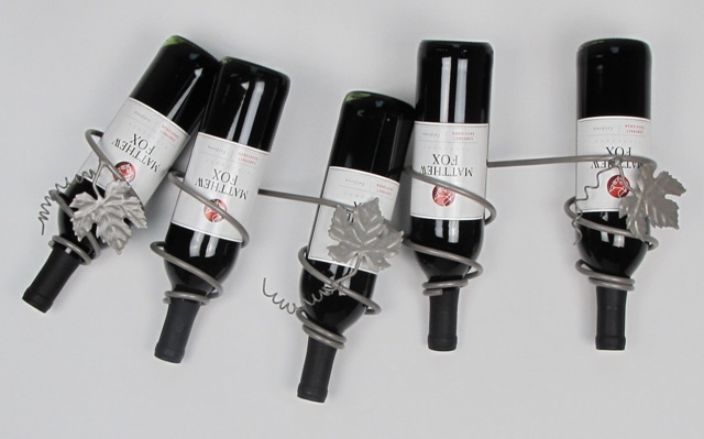 29588 Grapevine Design 5-bottle Wall Wine Rack-pewter Powder Coat Finish