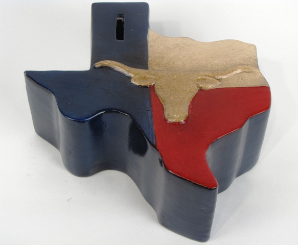 71158 High-fired Ceramic Texas Shape Longhorn Design Bank With Plug On Bottom
