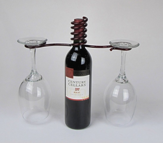 28076 Iron 2 Stem Holder Wine Bottle Topper, Merlot Finish