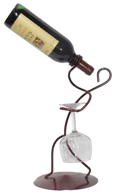28061 Iron Borracho Stem And Wine Bottle Holder, Merlot Finish