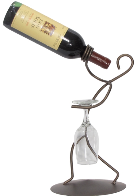 21061 Iron Borracho Stem And Wine Bottle Holder, Meteor Finish