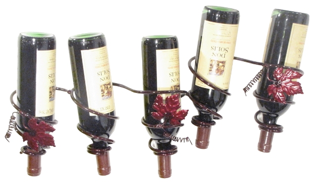 28588 Grapevine Style 5 Bottle Wall Wine Bottle Rack, Merlot Finish