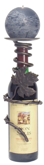 21589 Grapevine Iron Candle Holder Bottle Topper, Meteor Finish