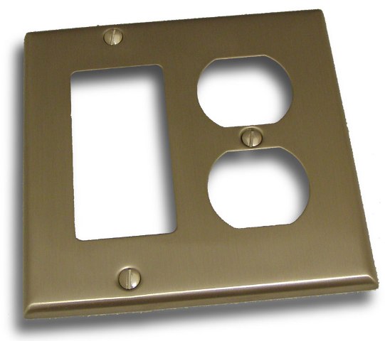 10826sn Double Rocker And Receptacle Outlet Switch Plate, Satin Nickel