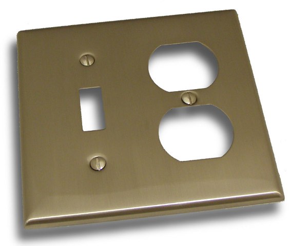 Double Toggle And Outlet Switch Plate, Satin Nickel
