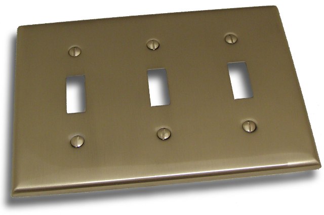 10832sn Triple Toggle Switch Plate, Satin Nickel