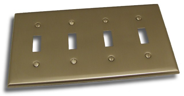 10842sn Quadruple Toggle Switch Plate, Satin Nickel