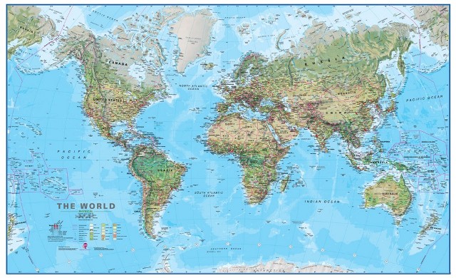 Milwldphys World Physical Laminated Wall Map