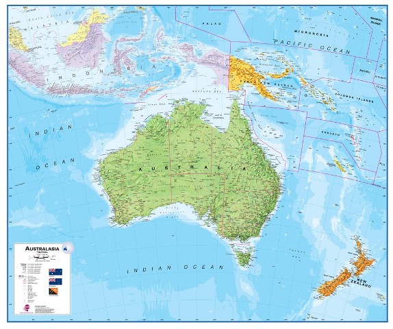 Milausas Australasia 1 To 7 Laminated Wall Map