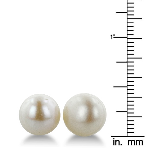 A00317 Classic 11 - 12mm Lustrous Natural Freshwater White Semi - Round Pearl Stud Earrings