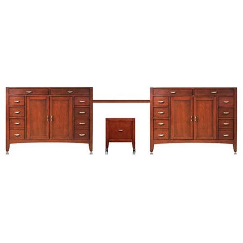2250-9068-tylo 36 In. Adjustable Makeup Table With 85 In. Double Basin Vanity - Warm Cherry Finish