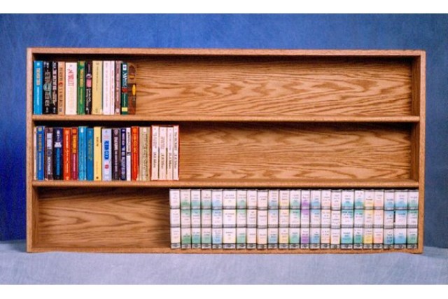 308-4 W Solid Oak Wall Or Shelf Mount Dvd-vhs Tape-book Cabinet