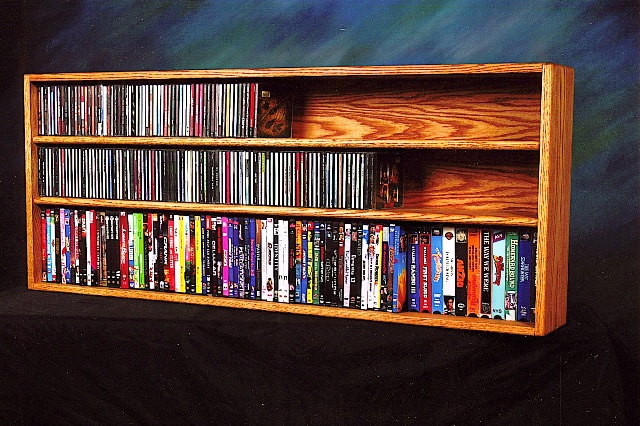 312-4 W Solid Oak Wall Or Shelf Mount For Cd And Dvd-vhs Tape-book Cabinet