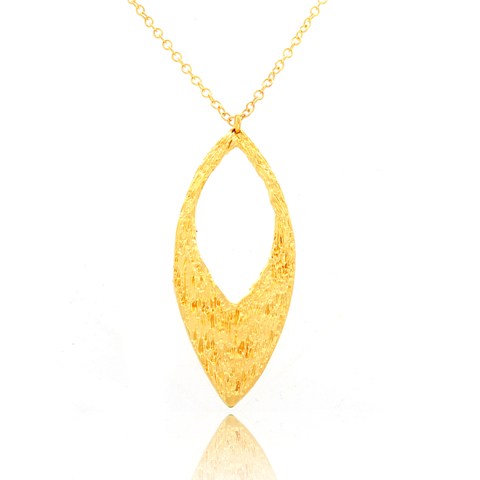 Nb1693g Eye-shaped Leaf Textured Pendant Necklace, Gold