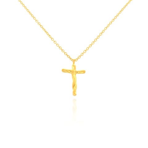 Nb1907g Textured Holy Cross Charm Pendant Necklace, Gold