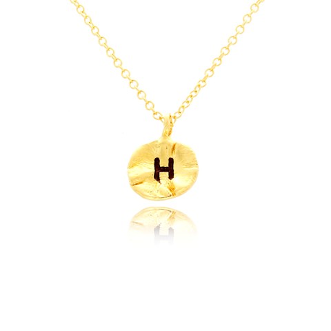 Nb1920h-g Hammered H Initial Pendant Necklace