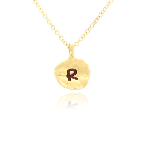 Nb1920r-g Hammered R Initial Pendant Necklace