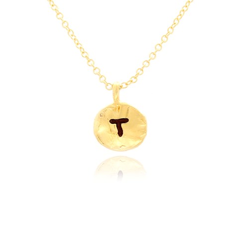 Nb1920t-g Hammered T Initial Pendant Necklace