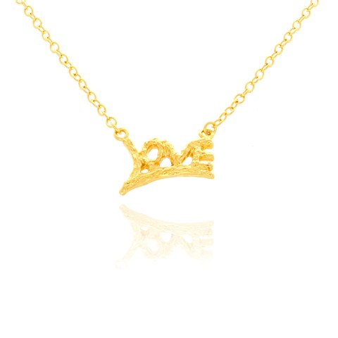 Nb1921g Textured Script Love Pendant Necklace, Gold