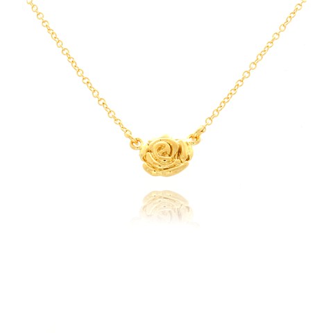 Nb1923g Small Textured Rose Pendant Necklace, Gold