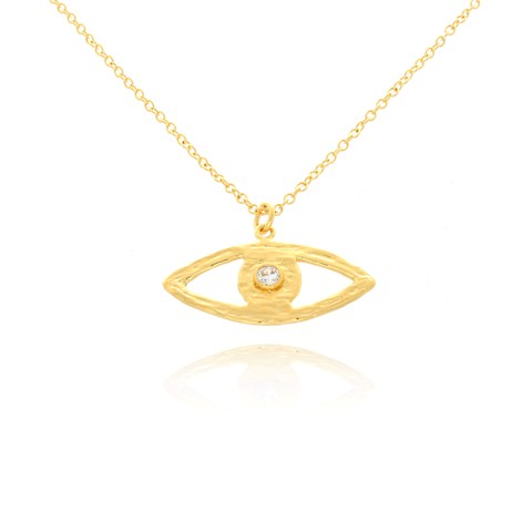 Nb1926g Textured Eye Cz Center Charm Pendant Necklace, Gold