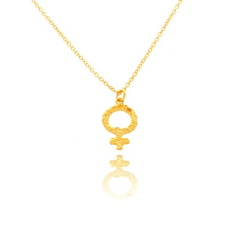 Nb1906g Small Textured Hammered Venus Symbol Pendant Necklace, Gold