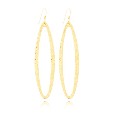 Eb1993g Oval Shape Textured Long Hook Earrings, Gold