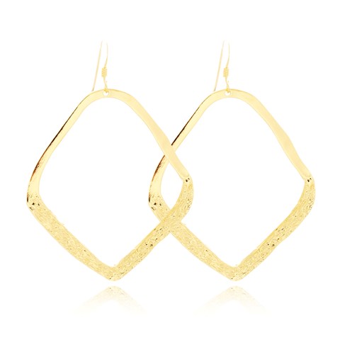 Eb1984g Large Oblique Square Half Textured Hook Earrings, Gold