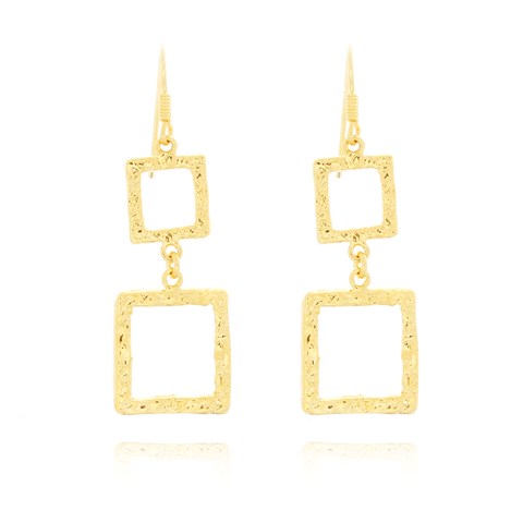 Eb1983g Hammered Cascading Squares Dangle Hook Earrings, Gold