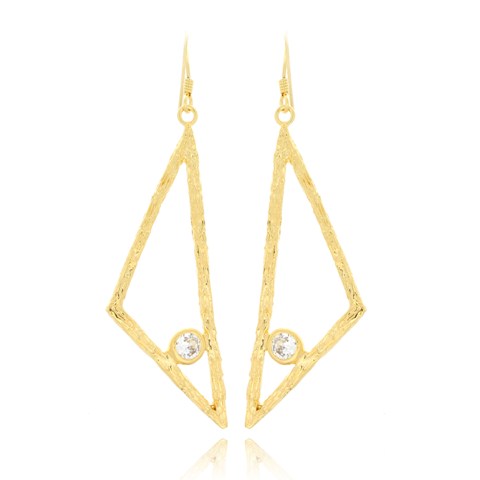 Eb2006g Brushed Open Triangle With Cz Dangle Hook Earrings, Gold