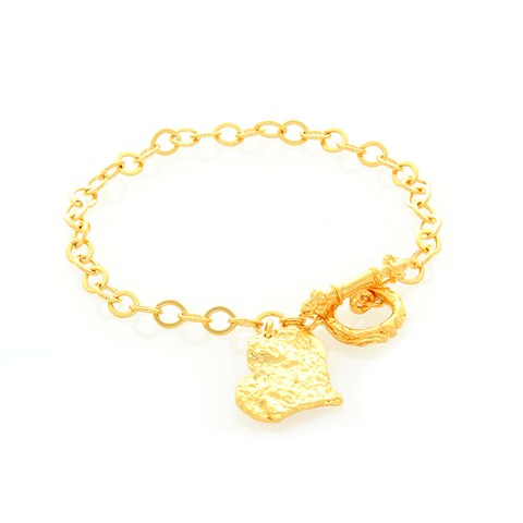 Bb1203g Hammered Heart Charm Toggle Bracelet, Gold