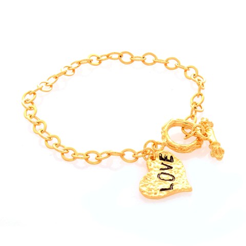 Bb1204g Hammered Heart Love Charm Toggle Bracelet, Gold