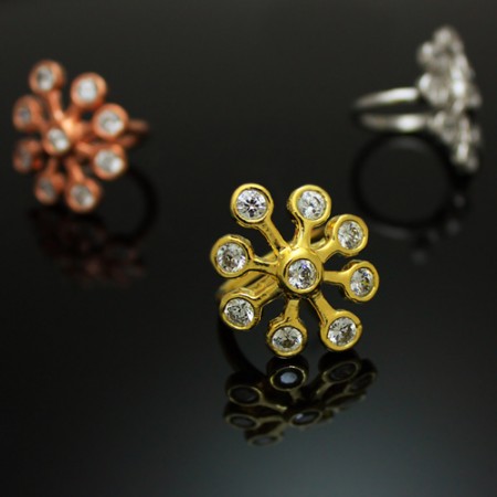 Rb1120g5 Fireworks With 9 Cz Studs Ring, Gold