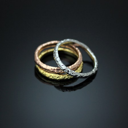 Rb1125g5 3 Pc. Tri-color Stackable Thin Textured Fashion Ring Size 5, Gold