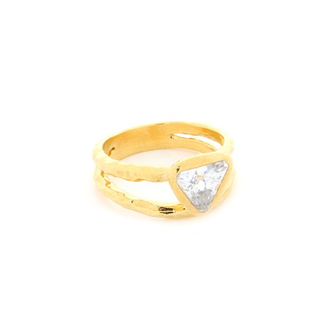 Rb1132g5 Hammered Double Band Triangle Cz Ring Size 5, Gold