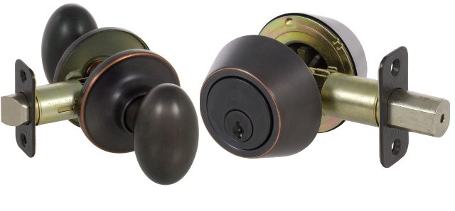 Carlyle Series Grade 3 Keyed Entry Knob & Single Cylinder Deadbolt Set, Edged Bronze