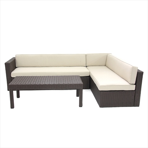 3 Piece Wicker Conversation Sectional Set - Tan Cushions
