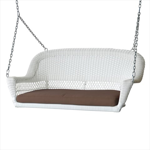 White Wicker Porch Swing With Brown Cushion